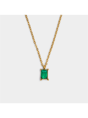 Stainless Steel 18ct Gold Plated Waterproof Green Stone Pendant on Chain