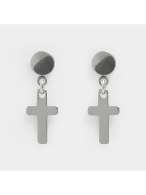 Silver Screw Stud Earrings with Dangle Cross