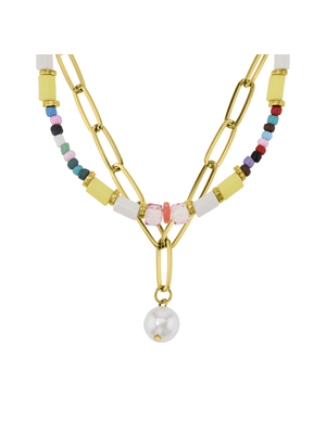 Colour Beaded & Chain With Pearl Necklace Set
