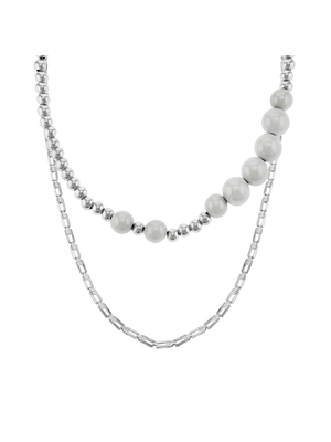 Stainless Steel Double Layer pearl & Chain Necklace