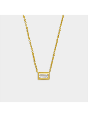 18ct Gold Plated Large Emerald Cut Clear CZ Tube on chain