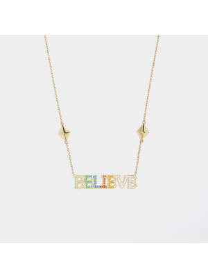 18ct Gold Plated Rainbow Believe Script Necklace