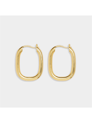 18ct Gold Plated Oblong Medium closed hoop earrings