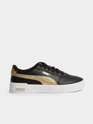 Women's Puma Carina 2.0 Distressed Black/Gold Sneaker