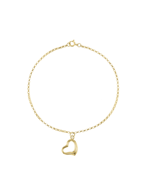 Yellow Gold Women's Belcher Heart Charm Bracelet