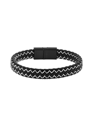 Black Braided Bracelet with Silver Stitching Detail