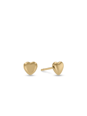 Yellow Gold, Small Puff Heart Stud Earrings