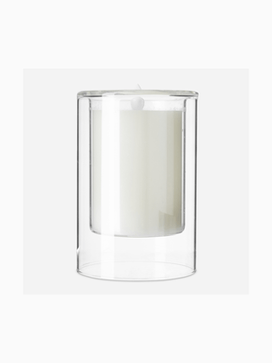 led candle in glass holder white 10 x 15cm
