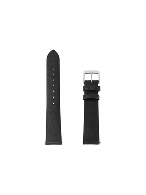 Strapology Stainless Steel & Black Calf-Style Leather Watch Strap