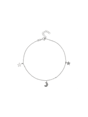 Sterling Silver Women's Star & Moon Anklet