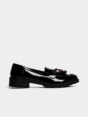 Jet Women's Black Tassel Trim Loafer Flat Shoes