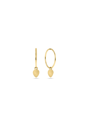 Yellow Gold, Classic Sleeper Earrings with heart attachments.