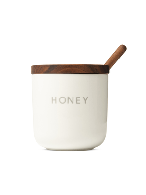 loft honey ceramic jar w/wood lid white