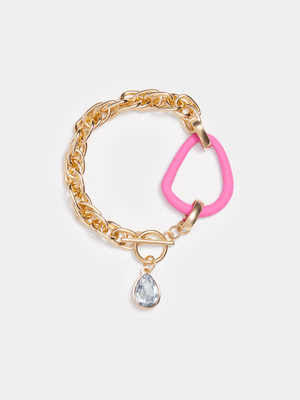 Women's Gold & Pink Chunky Bar Bracelet