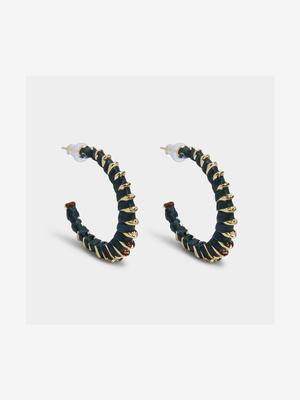 Statement Gold and Green Ribbed Hoop Earring