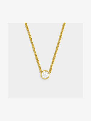 18ct Gold Plated Large Round Clear CZ Tube on Curb Chain