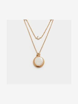 18ct Gold Plated Double Layer CZ Pearl Disk Necklace