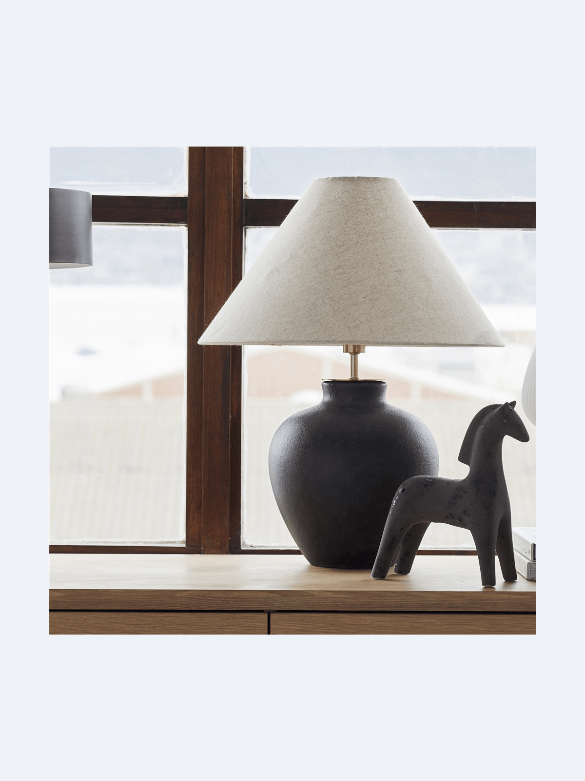 Table Lamp Ceramic Black With Natural Shade 56cm - Bash.com