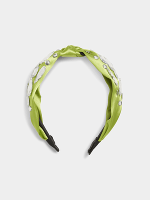 Women's Lime Satin Alice Band
