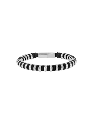Stainless Steel & Black Faux Leather bracelet with Silver Ring Detail