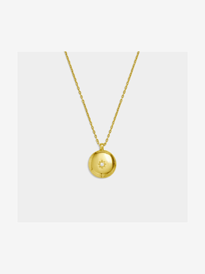 18ct Gold Plated Domed circle with CZ star set pendant on chain