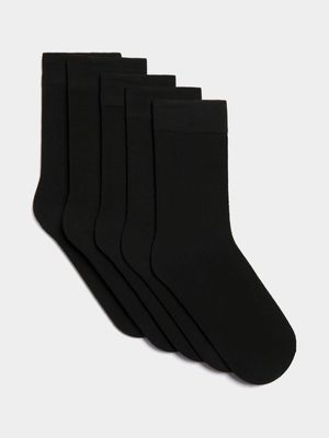 Jet Men's 5 Pack Black Plain Anklet Socks
