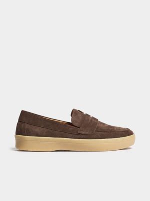 Fabiani Men's Suede Taupe Penny Slip On Shoes