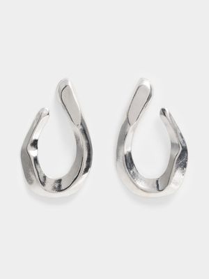 Women's Silver Long Oval Earring
