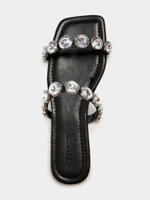 Women's Black Diamante Stud Sandals