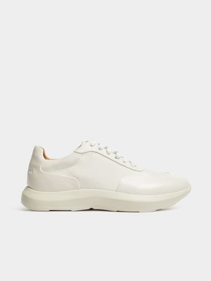 Fabiani Men's White Canvas and Leather Runner Sneakers