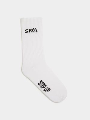 Men's Sneaker Factory Branded Rib With Logo White Sock