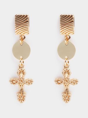 Women's Gold Cross Drop Earrings