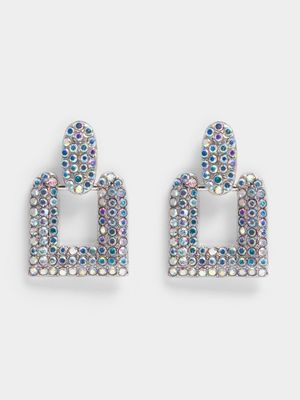Women's Silver Chunky Square Diamante Earrings