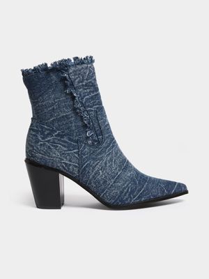 Women's Blue Denim Heeled Boots