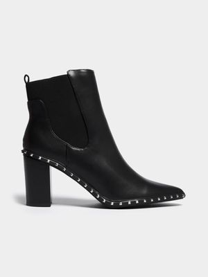 Women's Black Studded Pointy Heeled Boots