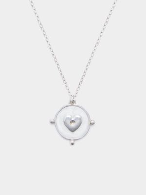 Women's Silver Layered Diamante & Heart Pendant Necklace