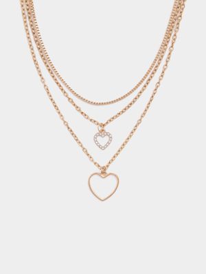 Women's Gold Double Heart Layered Necklace