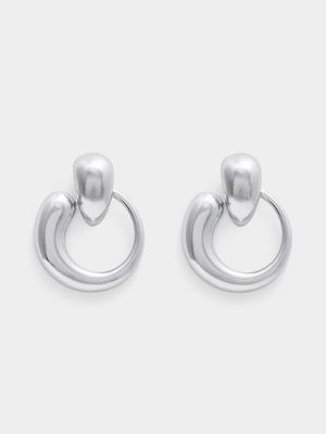 Women's Silver Interlink Drop Hoop Earrings