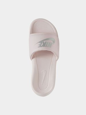 Womens Nike Victori One Pink/Silver Slides