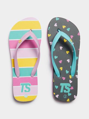 Junior Pre-School TS 2-Pack Teal/Pink Flip Flops