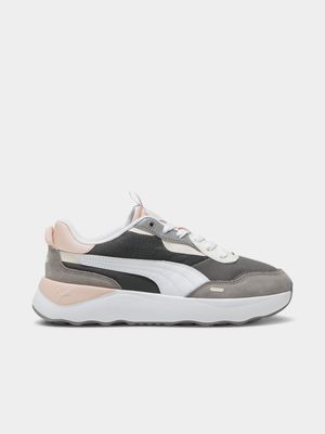 Womens Puma Runtamed Platform Grey/White/Pink Sneakers