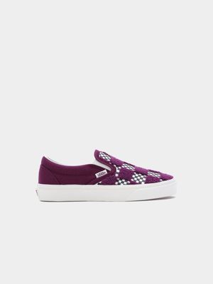 Vans Women's Tufted Check Classic Slip-On Purple Sneaker