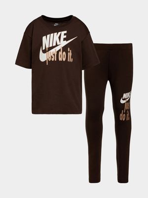 Nike Girls Kids Boxy Tee Legging Brown Set