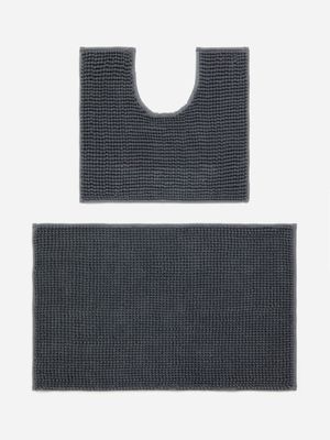 Jet Home Home Charcoal Solid Micro Chenille 2-Piece Bath Mat Set