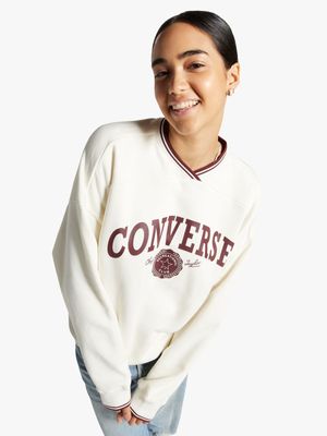 Converse Women's Retro Ecru Oversized V-Neck Sweat Top