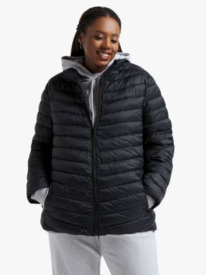 Jet Women's Black Extended Size Puffer Jacket