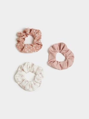 3pk Pink & Floral Printed Scrunchie Set