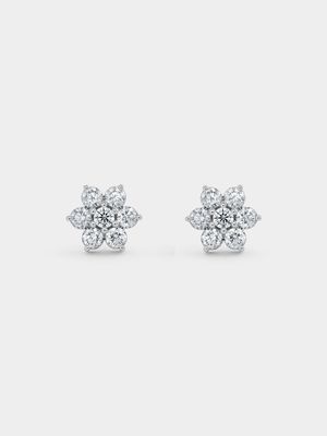 White Gold 1ct Diamond Flower Women’s Stud Earrings