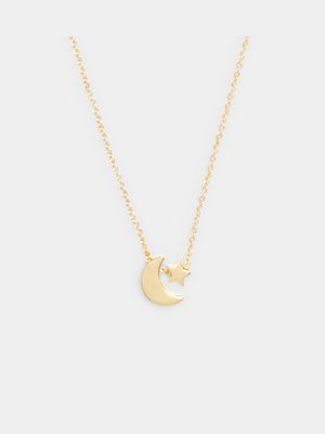 18ct Gold Plated Moon & Star Pendant Necklace