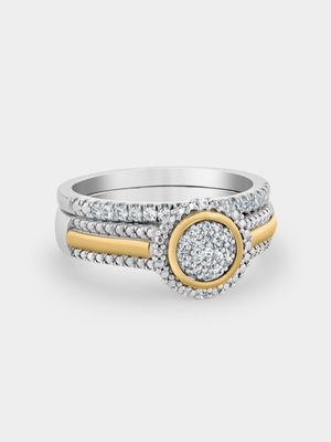 Yellow Gold & Sterling Silver Diamond & Created White Sapphire Round Halo Twinset Ring